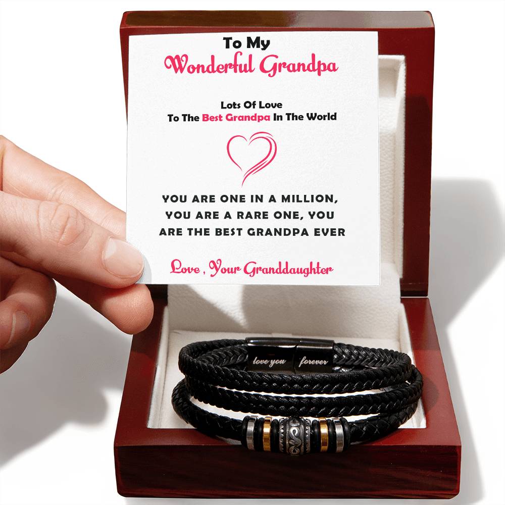 To My Wonderful Grandpa – Bead & Leather Bracelet Gift for Grandpa from Granddaughter with Heartfelt Message Card