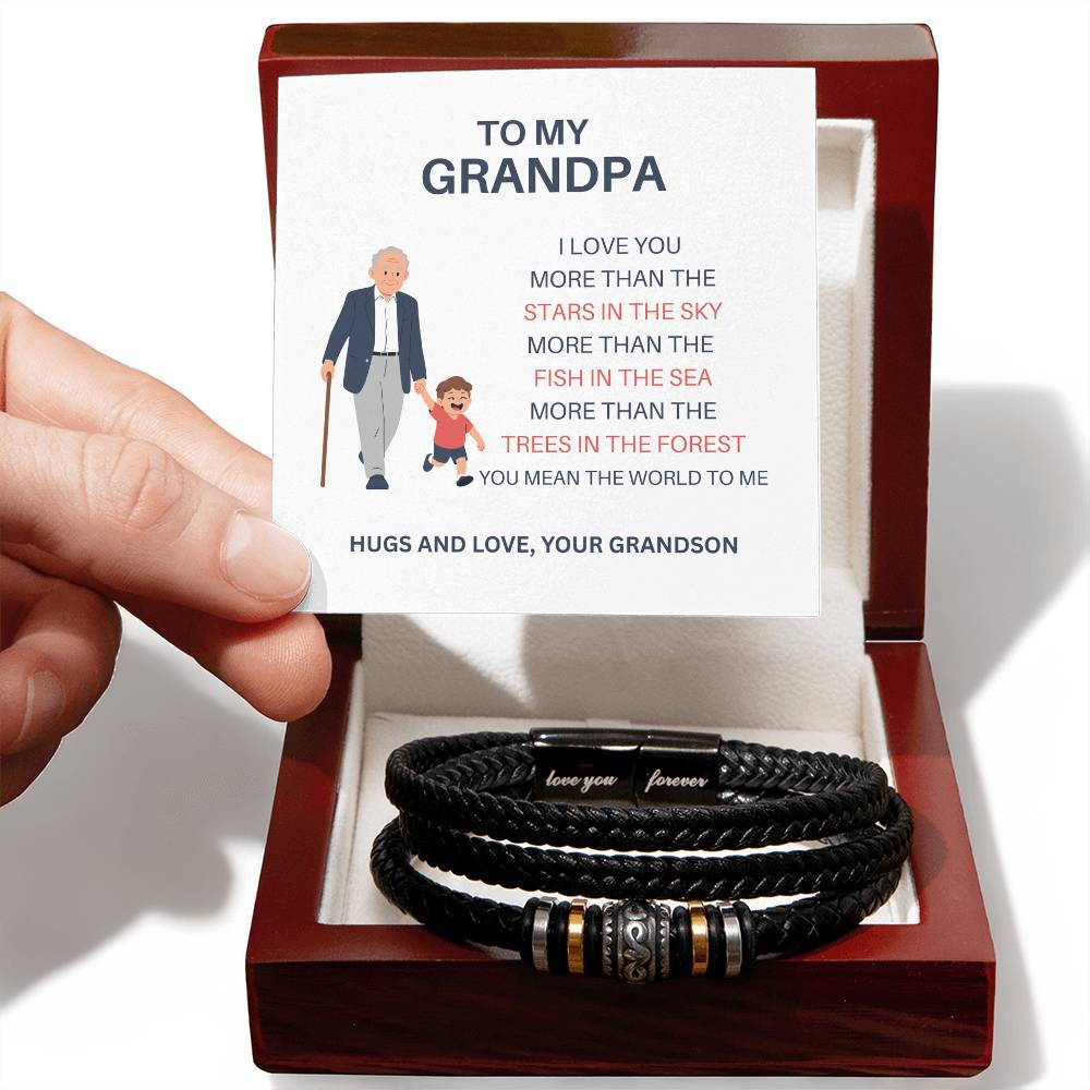 To My Dear Grandpa – Men’s Leather & Bead Bracelet Gift for Grandpa from Grandson
