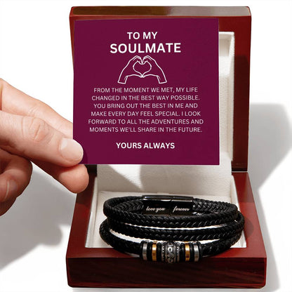 Personalized Men’s Leather Bead Bracelet for Boyfriend with Heartfelt Message Card