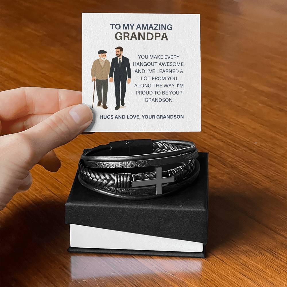 To My Grandpa – Men’s Cross Bracelet Gift for Him from Grandson, Stylish Gift for Grandpa