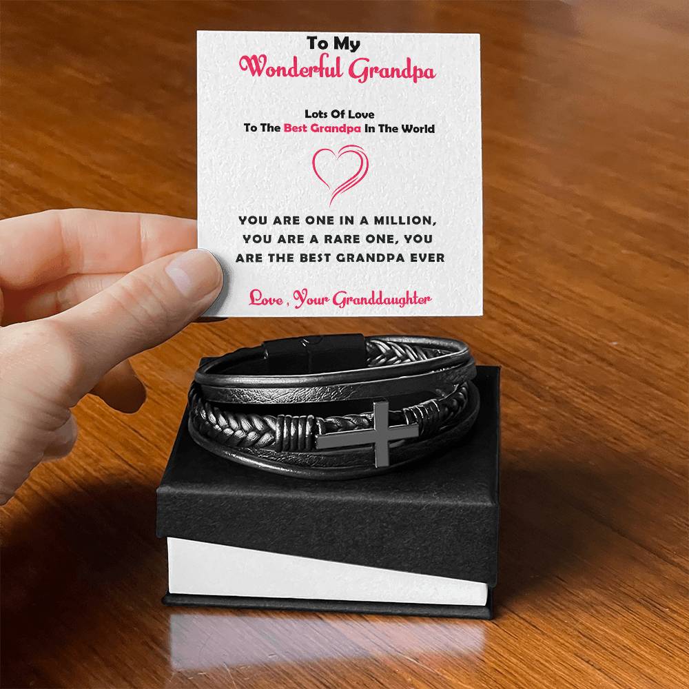 To My Grandpa – Men’s Bracelet Gift for Grandpa from Granddaughter, Cross Design