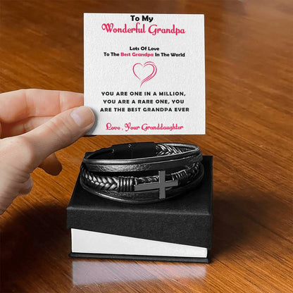 To My Grandpa – Men’s Bracelet Gift for Grandpa from Granddaughter, Cross Design