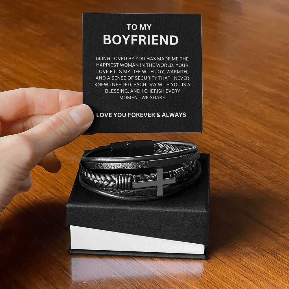 Men’s Cross Bracelet for Boyfriend with Heartfelt Message Card Gift