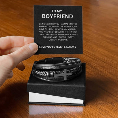 Men’s Cross Bracelet for Boyfriend with Heartfelt Message Card Gift