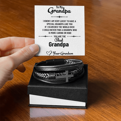 Men's Cross Bracelet for Grandpa — Gift from Grandson with Heartfelt Message Card