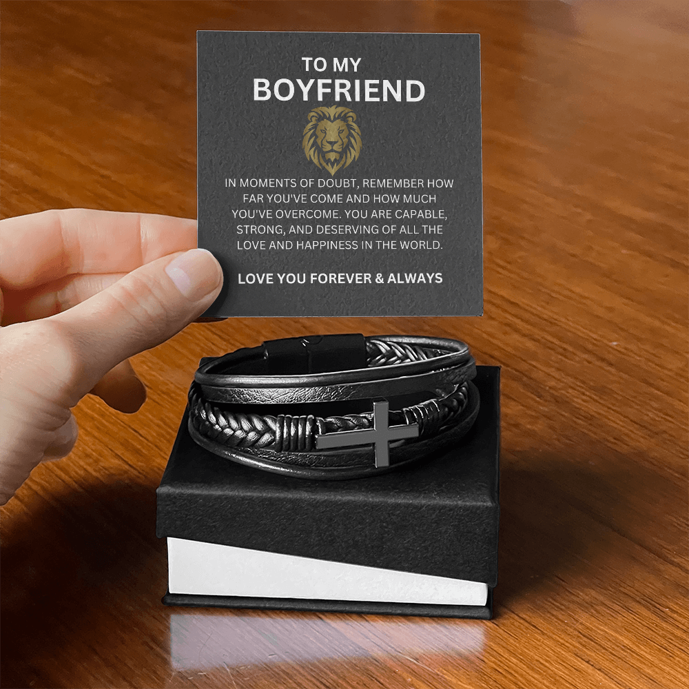 Personalized Cross Bracelet for Boyfriend with Heartfelt Message Card