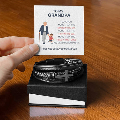 Grandpa Gift from Grandson — Men’s Cross Bracelet with Message Card
