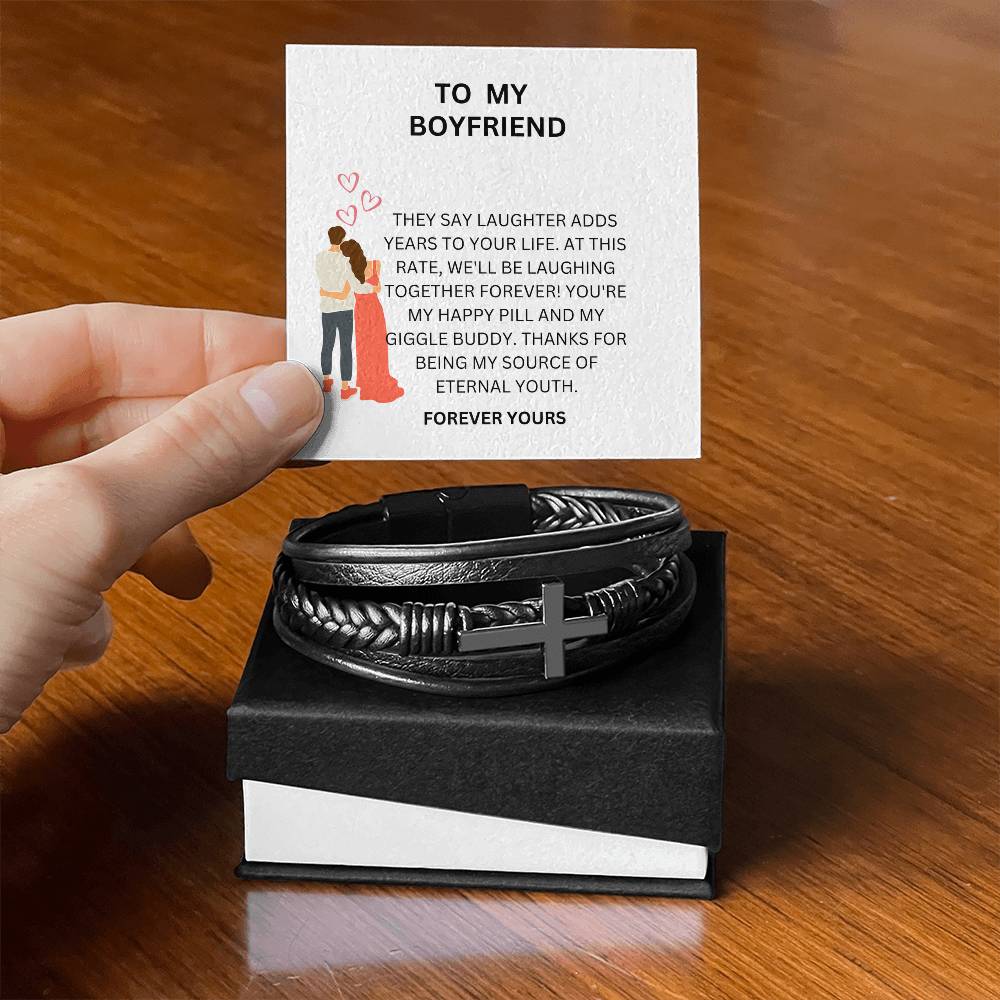 Boyfriend Cross Bracelet Personalized Gift with Heartfelt Message Card