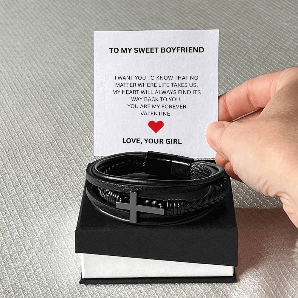 To My Boyfriend – Valentine’s Day Leather Cross Bracelet