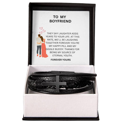 Boyfriend Cross Bracelet Personalized Gift with Heartfelt Message Card