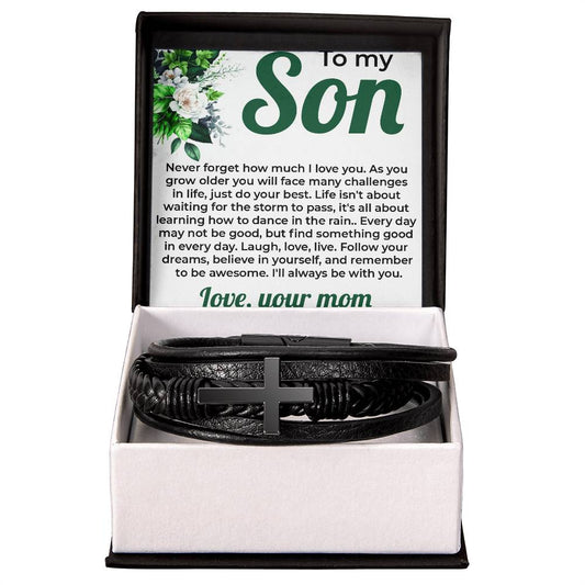 To My Lovely Boy | Cross Bracelet from Mom to Son | Perfect Gift for Birthday, Holiday, or Graduation