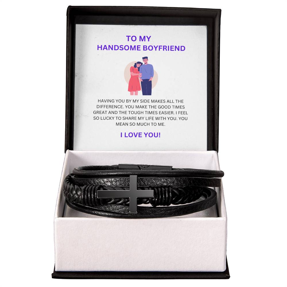 To My Handsome Boyfriend — Cross Bracelet Gift with Heartfelt Message Card