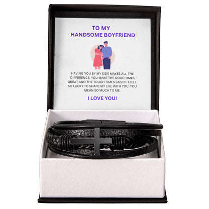 To My Handsome Boyfriend — Cross Bracelet Gift with Heartfelt Message Card