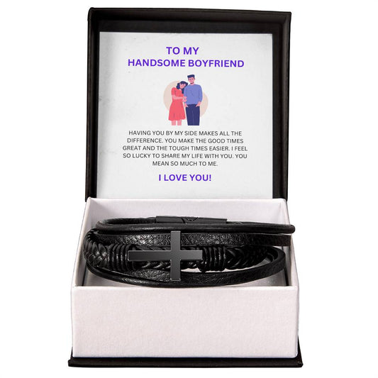To My Handsome Boyfriend — Cross Bracelet Gift with Heartfelt Message Card