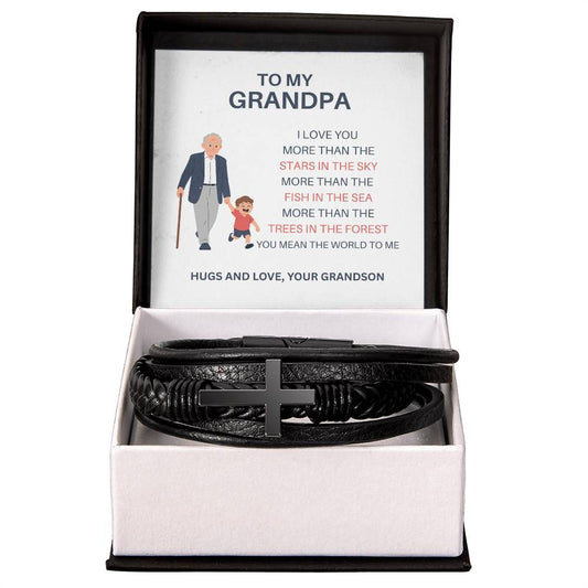 Grandpa Gift from Grandson — Men’s Cross Bracelet with Message Card