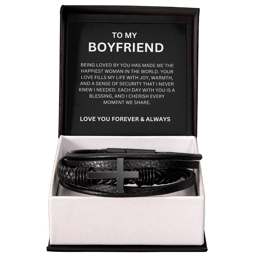 Men’s Cross Bracelet for Boyfriend with Heartfelt Message Card Gift
