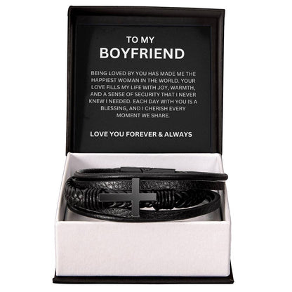 Men’s Cross Bracelet for Boyfriend with Heartfelt Message Card Gift