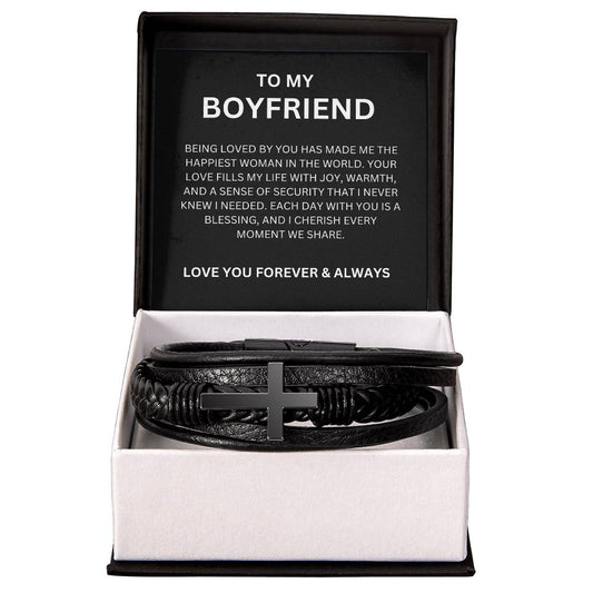 Men’s Cross Bracelet for Boyfriend with Heartfelt Message Card Gift