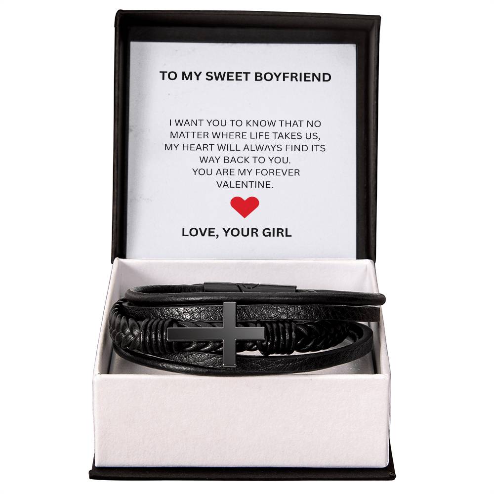 To My Boyfriend – Valentine’s Day Leather Cross Bracelet