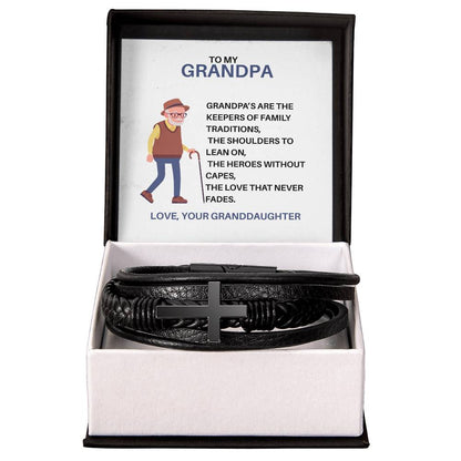 To My Beloved Grandpa – Men’s Cross Bracelet Gift for Grandpa from Granddaughter