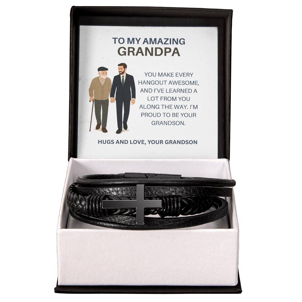 To My Grandpa – Men’s Cross Bracelet Gift for Him from Grandson, Stylish Gift for Grandpa