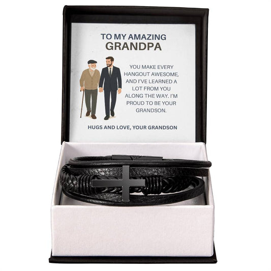 To My Grandpa – Men’s Cross Bracelet Gift for Him from Grandson, Stylish Gift for Grandpa