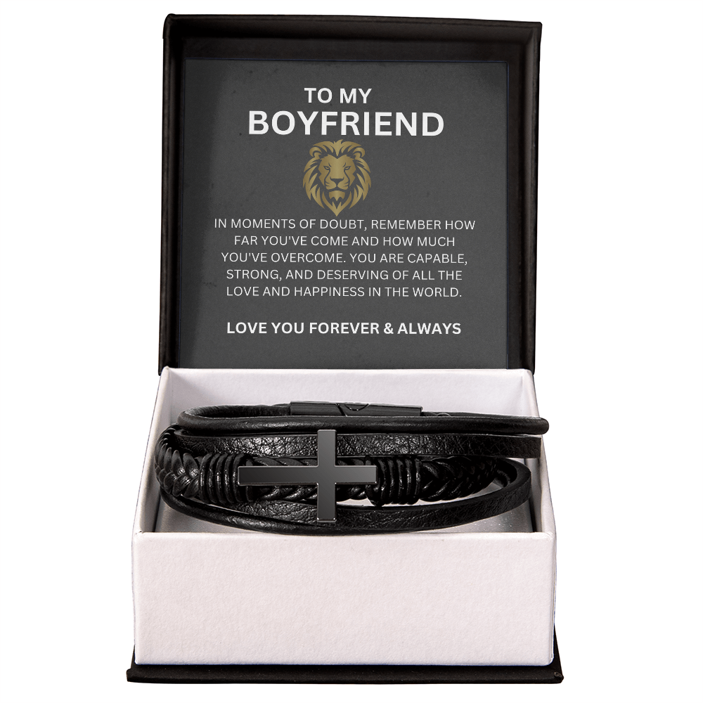 Personalized Cross Bracelet for Boyfriend with Heartfelt Message Card