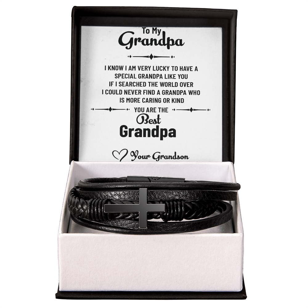 Men's Cross Bracelet for Grandpa — Gift from Grandson with Heartfelt Message Card