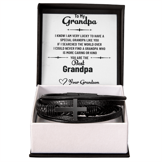 Men's Cross Bracelet for Grandpa — Gift from Grandson with Heartfelt Message Card