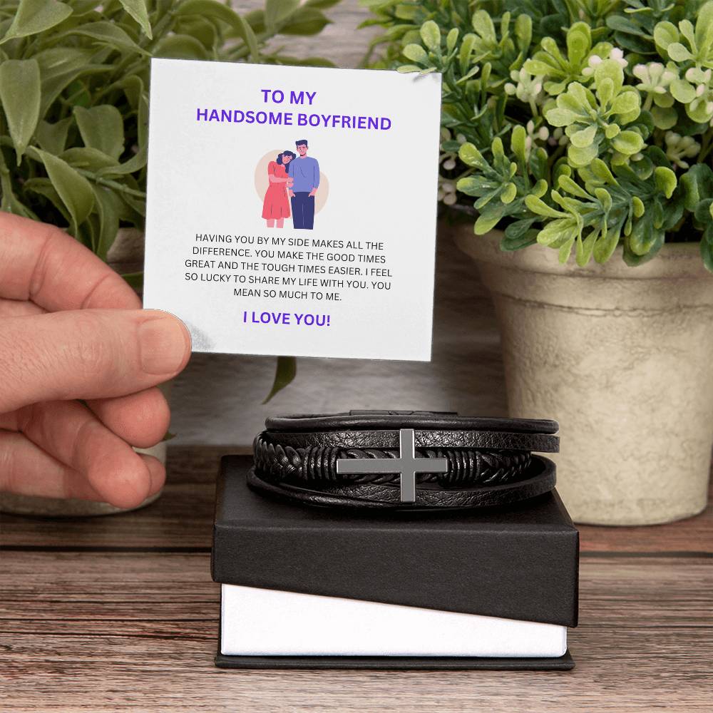 To My Handsome Boyfriend — Cross Bracelet Gift with Heartfelt Message Card