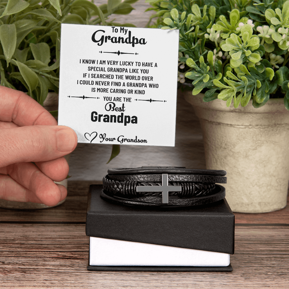 Men's Cross Bracelet for Grandpa — Gift from Grandson with Heartfelt Message Card