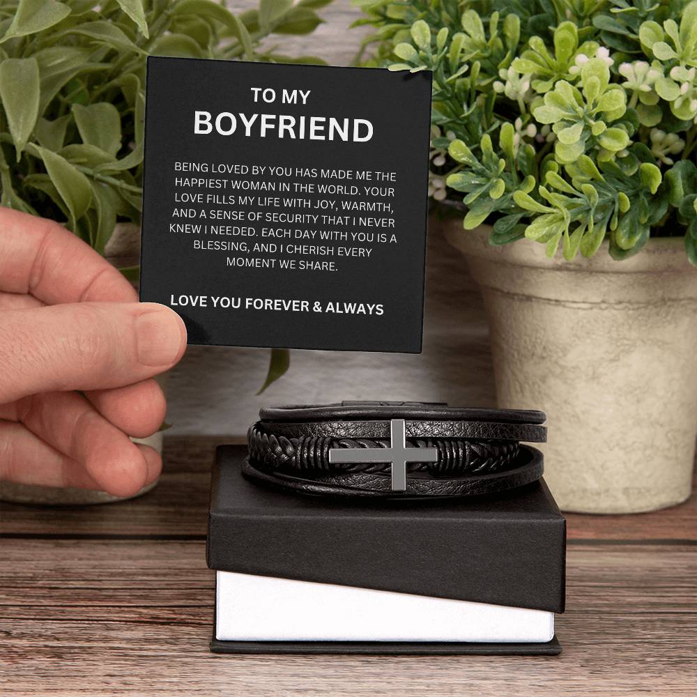 Men’s Cross Bracelet for Boyfriend with Heartfelt Message Card Gift