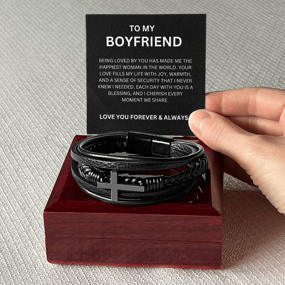 Men’s Cross Bracelet for Boyfriend with Heartfelt Message Card Gift