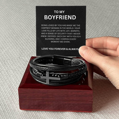 Men’s Cross Bracelet for Boyfriend with Heartfelt Message Card Gift
