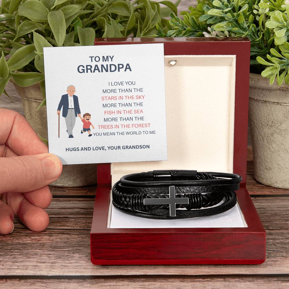 Grandpa Gift from Grandson — Men’s Cross Bracelet with Message Card