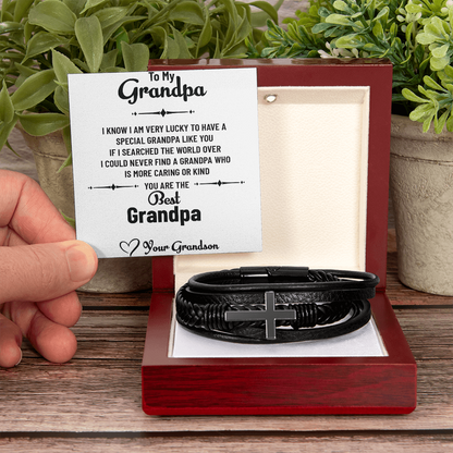 Men's Cross Bracelet for Grandpa — Gift from Grandson with Heartfelt Message Card