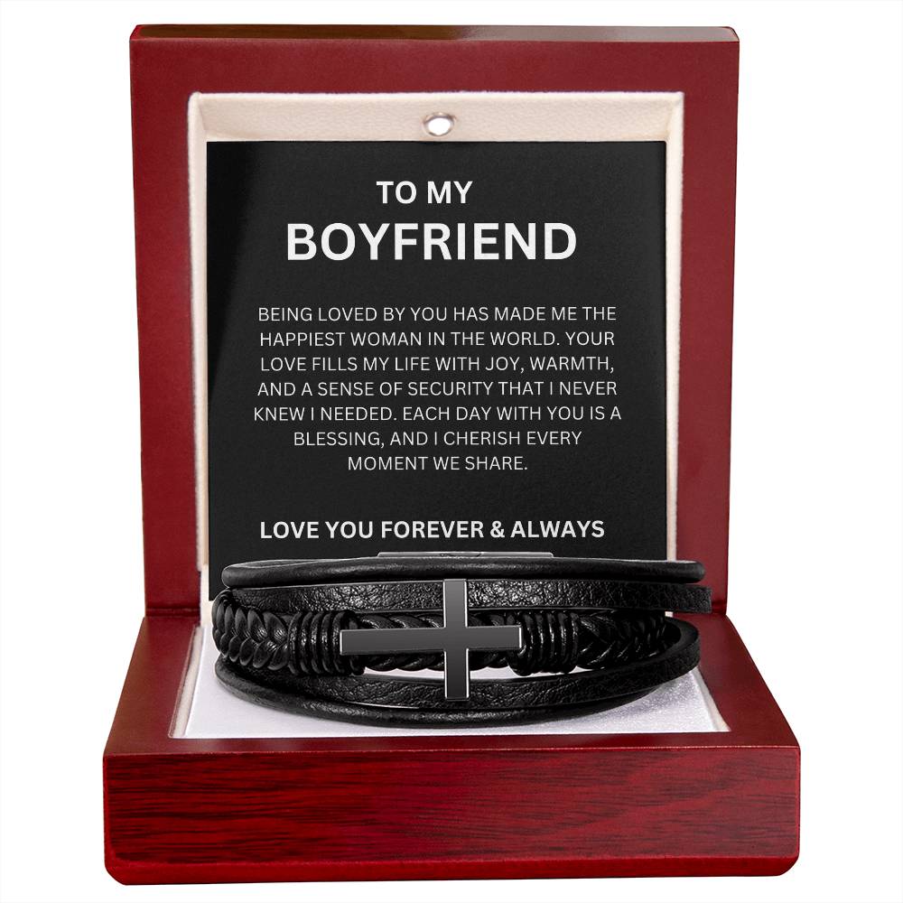 Men’s Cross Bracelet for Boyfriend with Heartfelt Message Card Gift
