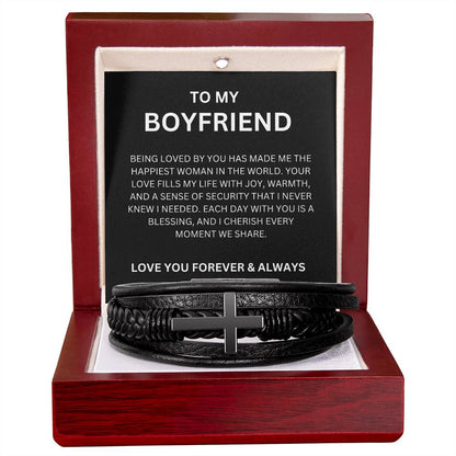 Men’s Cross Bracelet for Boyfriend with Heartfelt Message Card Gift