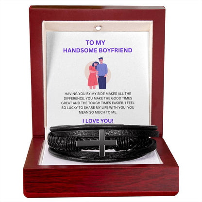 To My Handsome Boyfriend — Cross Bracelet Gift with Heartfelt Message Card
