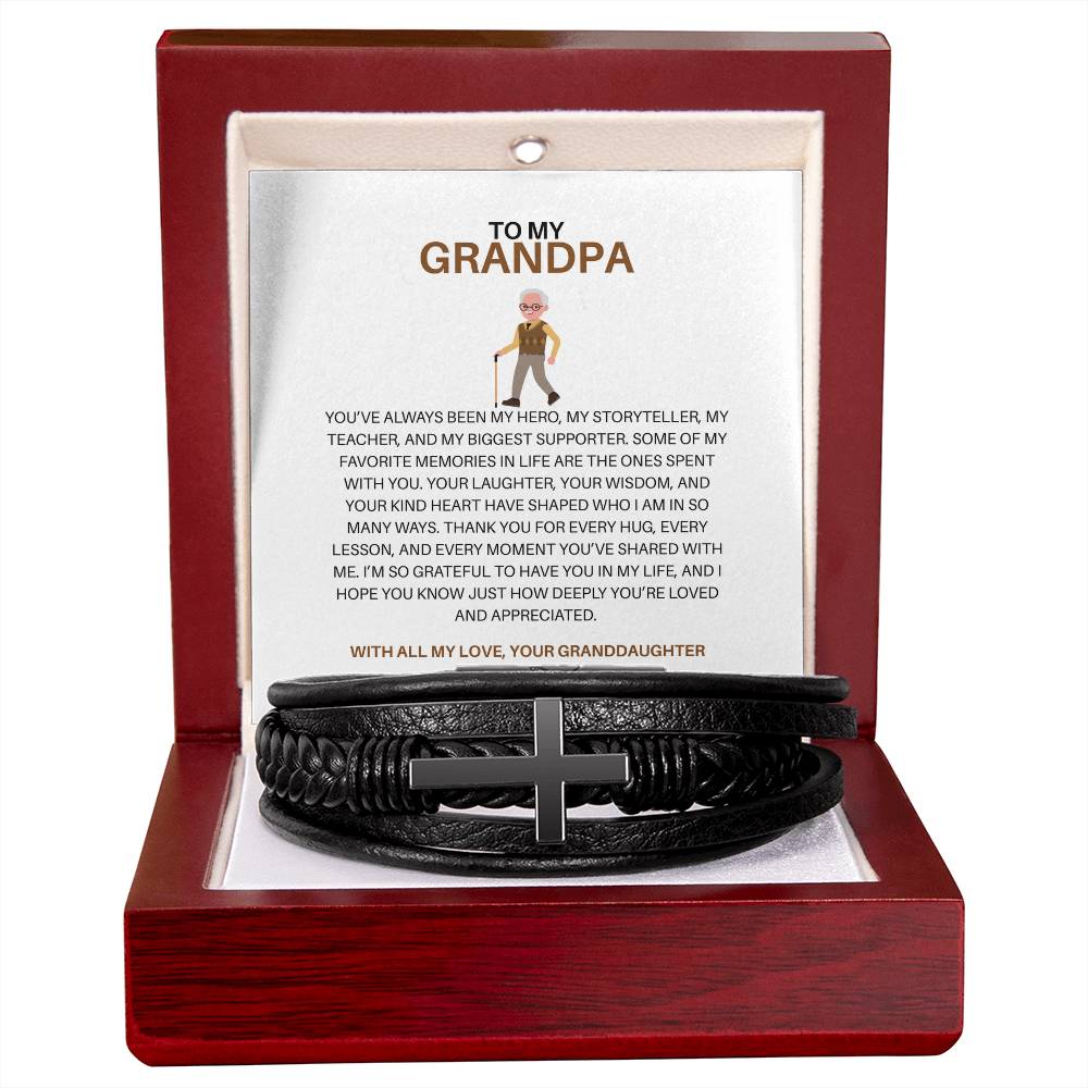 To My Grandpa – Cross Bracelet Gift for Grandpa from Granddaughter with Heartfelt Message Card