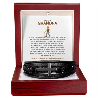 To My Grandpa – Cross Bracelet Gift for Grandpa from Granddaughter with Heartfelt Message Card