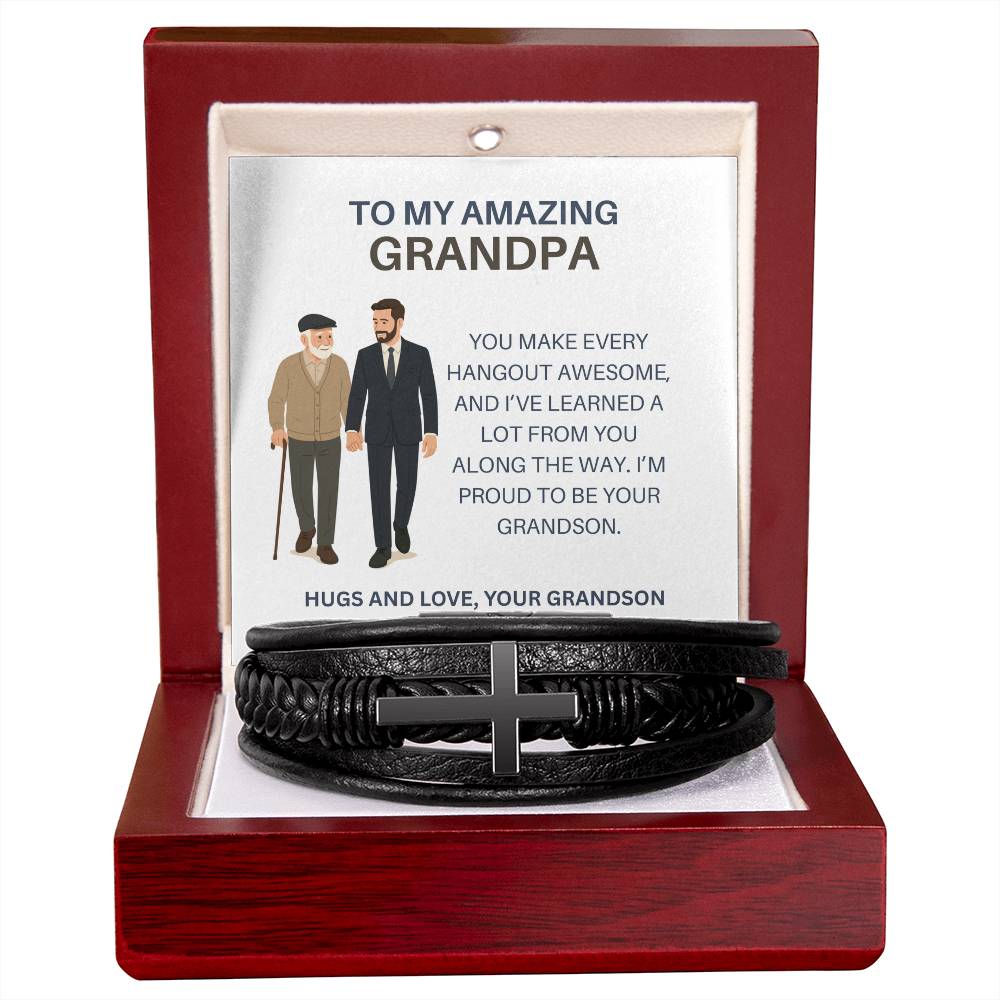 To My Grandpa – Men’s Cross Bracelet Gift for Him from Grandson, Stylish Gift for Grandpa