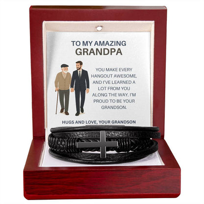 To My Grandpa – Men’s Cross Bracelet Gift for Him from Grandson, Stylish Gift for Grandpa
