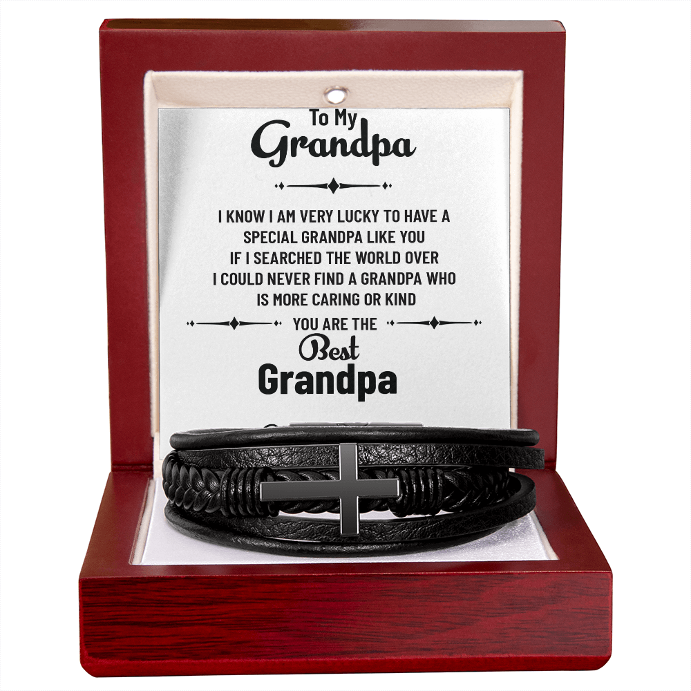 Men's Cross Bracelet for Grandpa — Gift from Grandson with Heartfelt Message Card