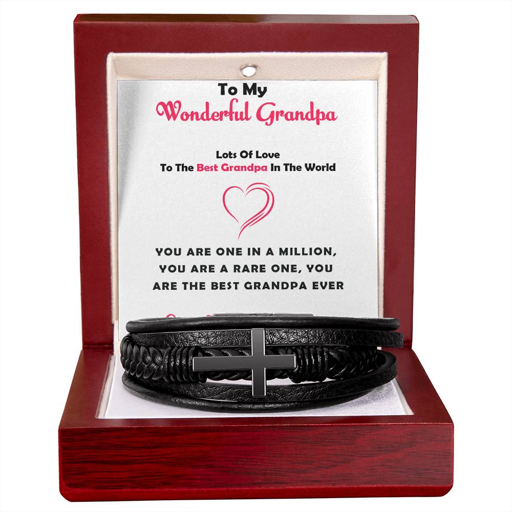 To My Grandpa – Men’s Bracelet Gift for Grandpa from Granddaughter, Cross Design
