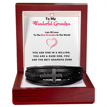 To My Grandpa – Men’s Bracelet Gift for Grandpa from Granddaughter, Cross Design