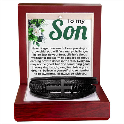 To My Lovely Boy | Cross Bracelet from Mom to Son | Perfect Gift for Birthday, Holiday, or Graduation