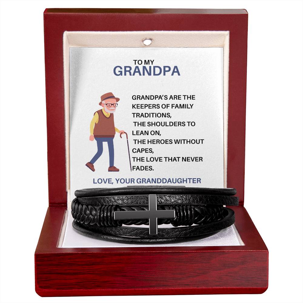 To My Beloved Grandpa – Men’s Cross Bracelet Gift for Grandpa from Granddaughter