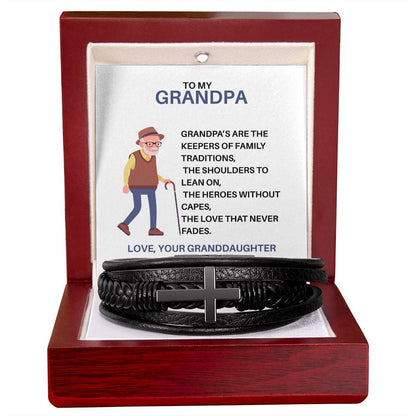 To My Beloved Grandpa – Men’s Cross Bracelet Gift for Grandpa from Granddaughter