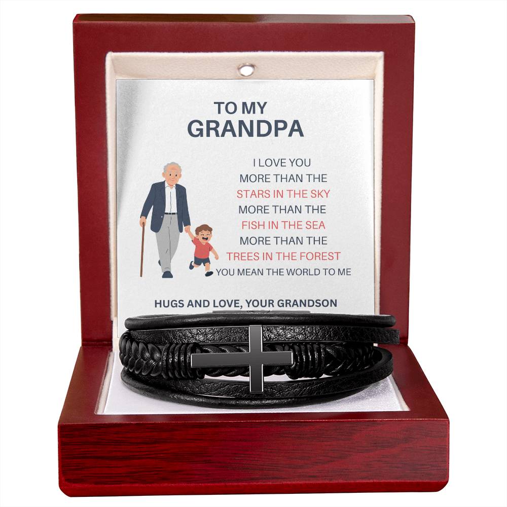 Grandpa Gift from Grandson — Men’s Cross Bracelet with Message Card